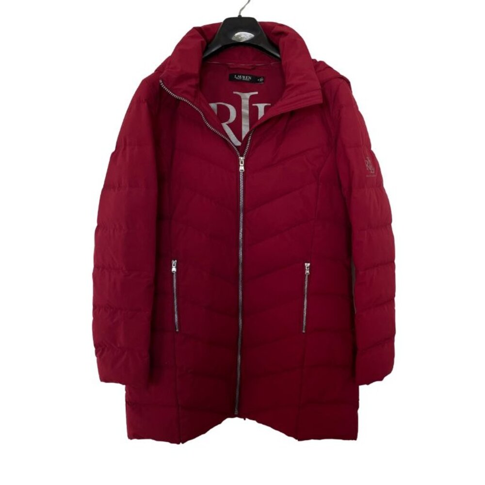 Lauren Ralph Lauren Red Puffer Quilted Jacket Coat Sz M Poly Down Filled Hood